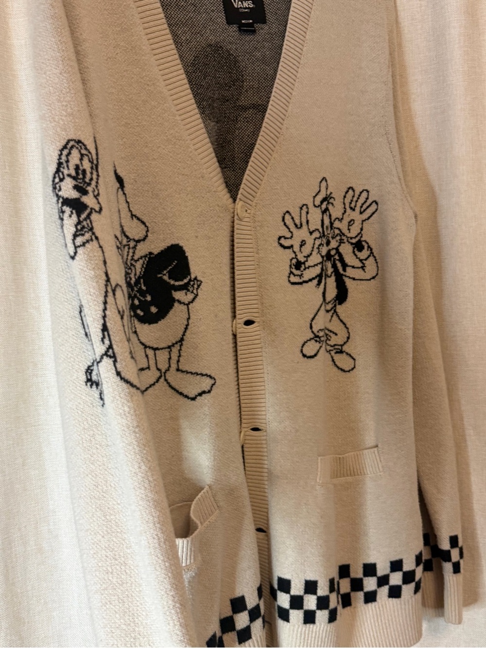 Vans Cream Cardigan Sweater with Black Cartoon Motif